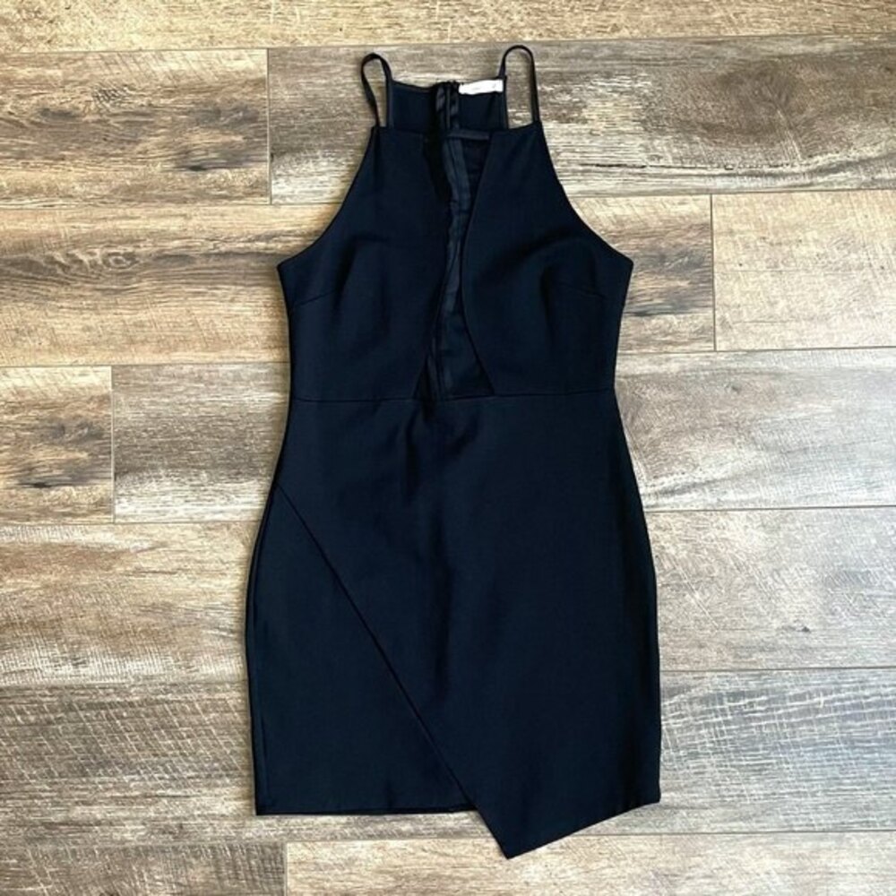 Soprano Sheer Front Bodycon Mini Dress Black M